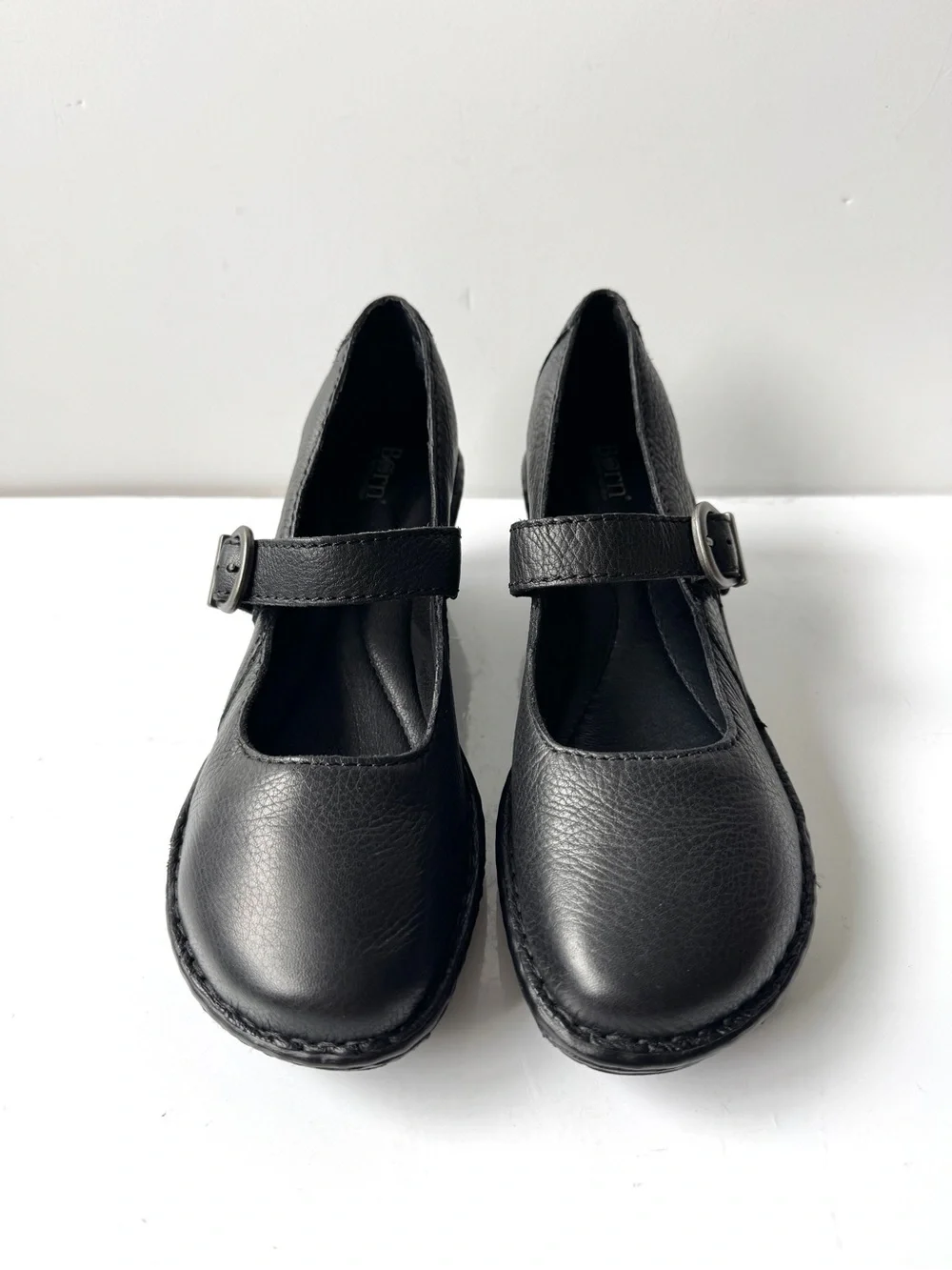 Born Black Pebbled Leather Comfort Mary Jane Mid-Wedge Heel Shoes Size 8.5M